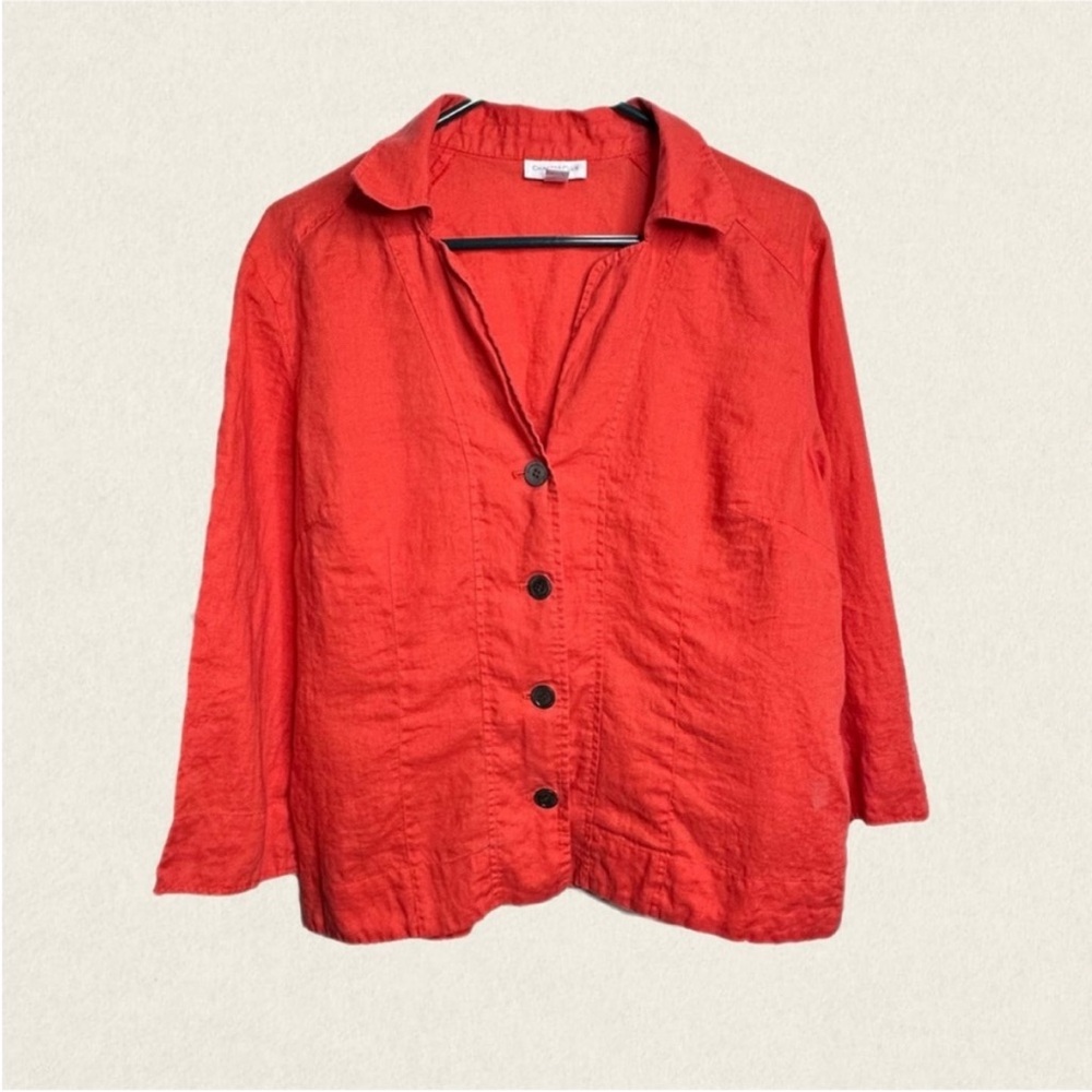 Charter Club 100% Linen Long Sleeve Button Down V-Neck Shirt.